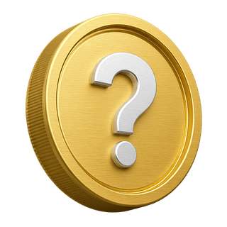 3D gold coin bearing a question mark, used as decoration on FAQ page